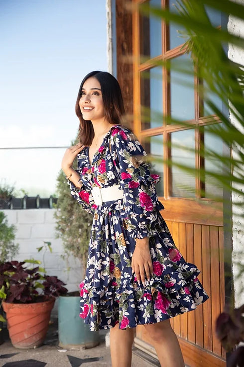 Lyla Blue Floral Dress With Frills